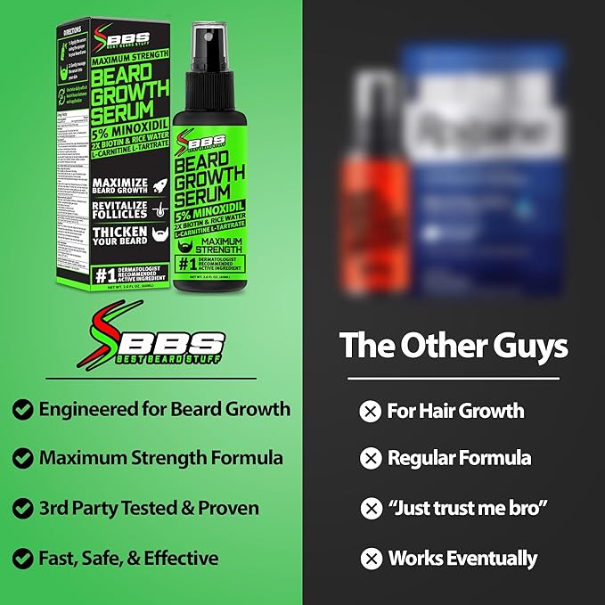 Minoxidil for Beard Growth – 5% Serum with 2X Biotin &amp Rice Water Promotes Thicker Fuller Facial Hair Ideal for Patchy Areas Revitalizes Follicles (Pack of 2)