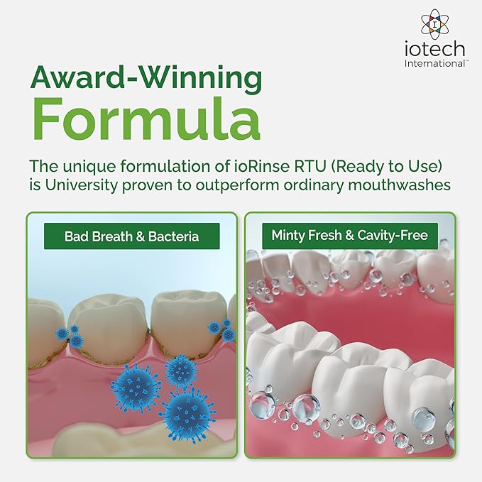 ioRinse Ready-to-Use (RTU) Mouthwash for Fresher Breath Halitosis Relief Alcohol-Free Fluoride-Free and a Professional Clean Original ioRinse RTU Mouth Wash Zero Alcohol - Green Apple Flavor 1L