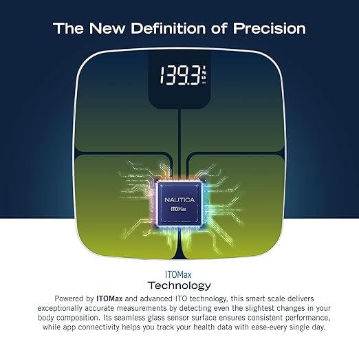 Nautica Body Tracker Digital Bathroom Scale Bluetooth-Enabled Smart Scale with BMI Body Fat Muscle Mass Tracking &amp More Syncs with Smartphone App for Body Composition Tracking 440 Lbs.