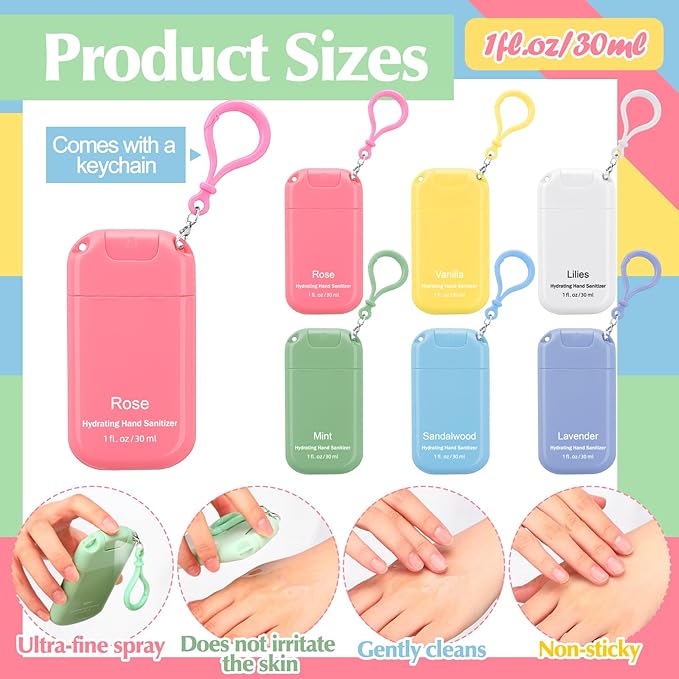 12 Pack Mini Hand Sanitizer Spray with Keychain Hand Sanitizer Mist Travel Size Bulk for Gym Purse Backpack Scented Moisturizing Hydrating Thank You Appreciation Gift for Employee Coworker Teacher