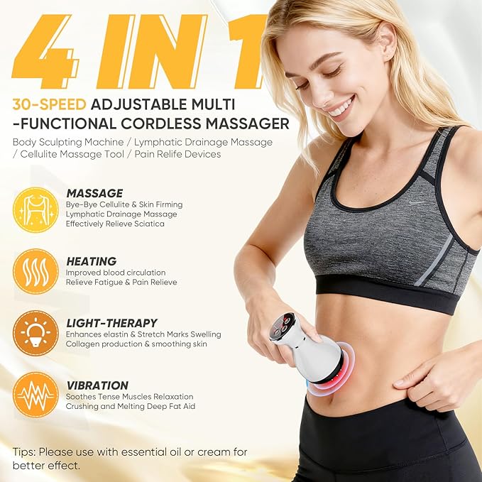 Lymphatic Drainage Massager - Anti Cellulite Massage Tool &amp Body Sculpting Machine with 30-Level Microcurrent Light Heat &amp Vibration for Legs Arms &amp Belly Body Helps Reduce Stretch Marks