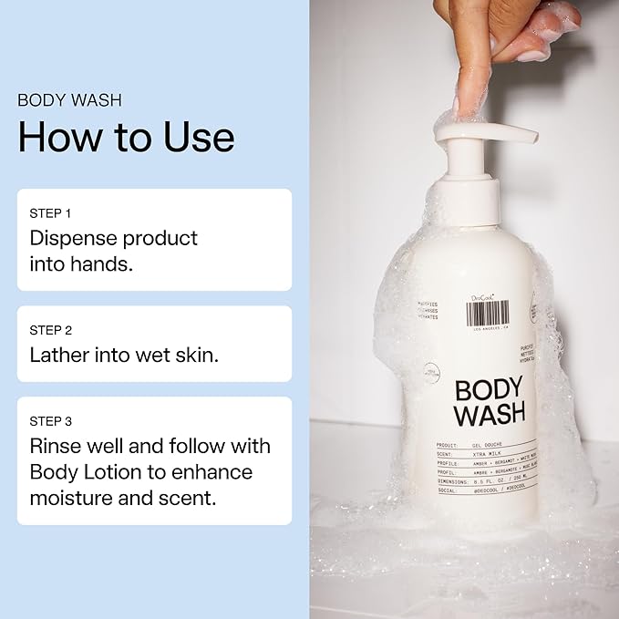 DedCool Body Wash | Xtra Milk | Shea Butter Aloe &amp Snow Mushroom | Hydrating Non-Toxic Vegan | Bergamot White Musk &amp Amber | 8.5 fl oz