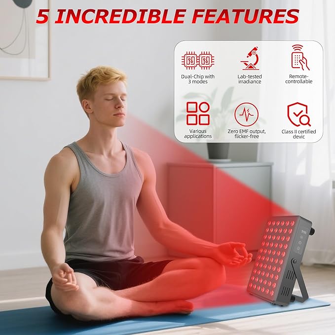 Red Light Therapy Panel for Body and Face 660nm Red 850nm and Near Infrared Panel Built-in Timer 60 LEDs High Power Promote Sleep Improve The Body Relieve Muscle Fatigue（E300-Black)
