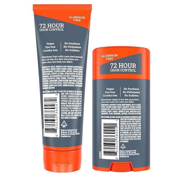 Mando Whole Body Deodorant - Invisible Cream Tube and Solid Stick - 72 Hour Odor Control - Aluminum Free Baking Soda Free Skin Safe - 3.0 Ounce Tube and 2.6 Ounce Solid Stick Bundle - Mt Fuji