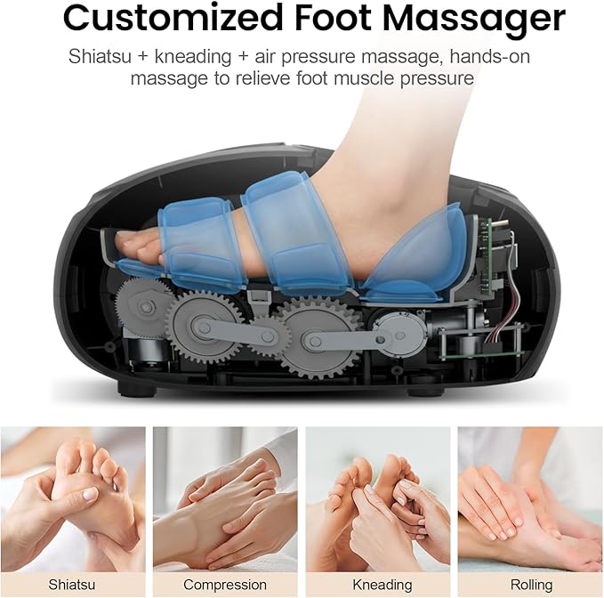 Shiatsu Foot Massager Machine with Heat Upgraded Deep Kneading/Rolling Foot Massager for Delivers Pain Relief Plantar Fasciitis Neuropathy Fits Up to 13‘’ Gifts for Women Mom Men Dad Seniors