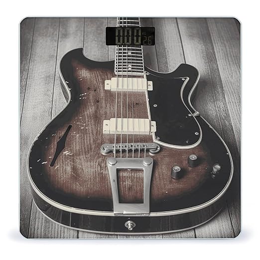 Vintage Guitar Scale with LCD Easy-to-Read Anti-Slip Weight Digital Bathroom Scale Precision Weighing Scales Sturdy Tempered Glass Body Weight Scales for Daily Use