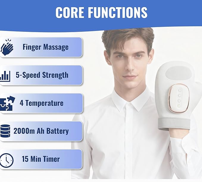 Hand Massager Cordless Hands Massagers Glove with Heat &amp Compression for Arthritis Carpal Tunnel &amp Finger Pain Relief 15-Min Timer Rechargeable Portable