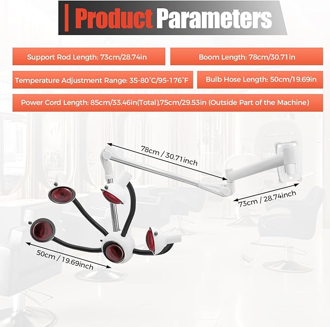 750W Professional Hair Dryer Wall Mounted Hair Dryer with Infrared Heat Bulbs 5 Head Salon Hairdressing Beauty Treatment for Hair Care Coloring Drying Baking