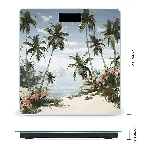 Tropical Palm Trees Weight Scale Large Bathroom Scales Digital Weight with Bright LED Display Non Slip Automatic Weighing Scale Fashion Weighing Machine for Body