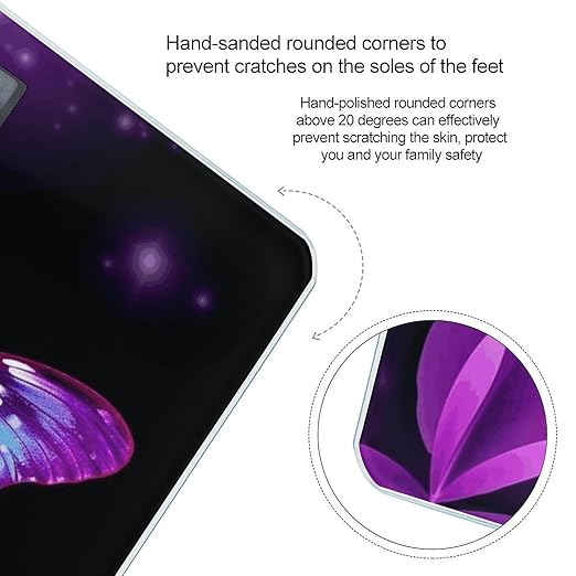 Blue Purple Butterfly Weight Scale Large Bathroom Scales Digital Weight with Bright LED Display Non Slip Automatic Weighing Scale Fashion Weighing Machine for Body