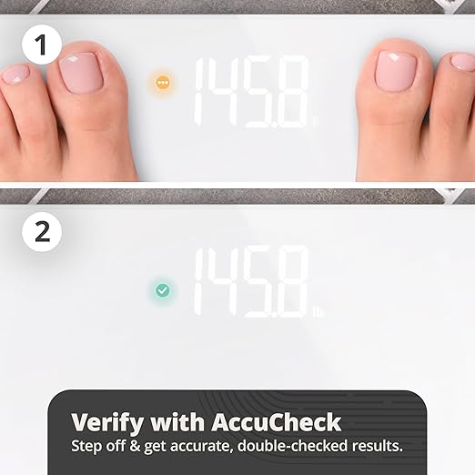 Greater Goods AccuCheck Digital Scale for Body Weight - Accurate Digital Bathroom Scale with High-Precision Sensors Large Easy-to-Read Backlit Display 400 lb Capacity Auto Step-On (White)