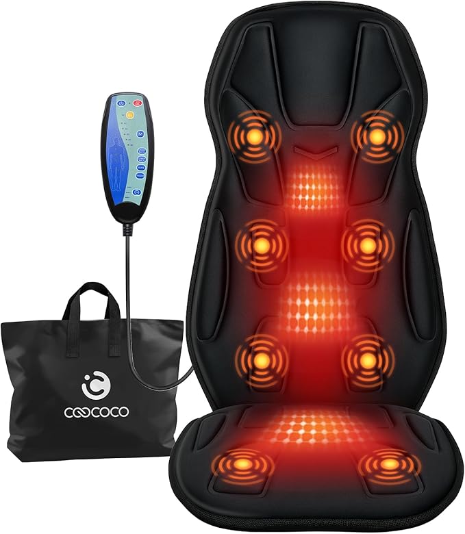 CooCoCo Vibration Back Massager with Heat Gifts for Him Dad Husband Men Massage Chair Pad with 8 Vibrating Motors &amp 2 Levels Heat Massage Seat Cushion for Home Office Seat Use