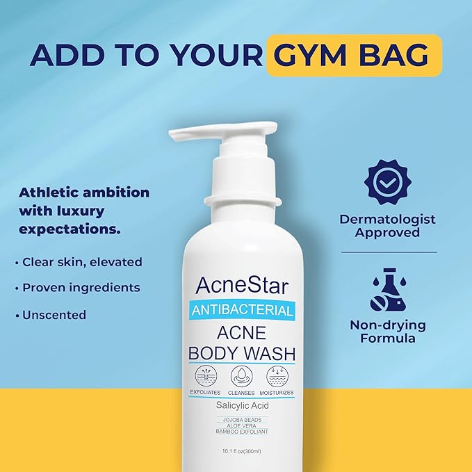 Acnestar Antibacterial Acne Body Wash with Salicylic Acid - Treats Back Chest Shoulder &amp Butt Breakouts Fights Clogged Pores &amp Cystic Acne Antifungal Body Wash - for Men &amp Women