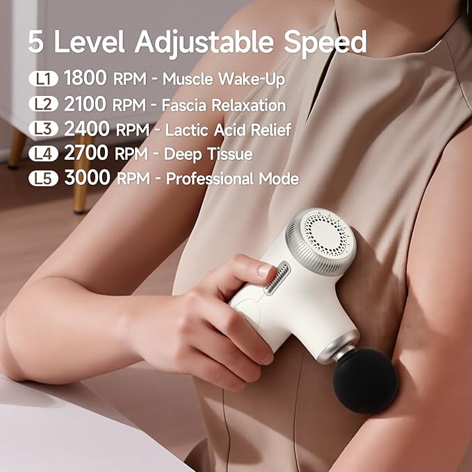 Super Mini Massage Gun Deep Tissue Muscle Massager with Adjustable Amplitude Portable Handheld Percussion Massager Quiet for Home Gym &amp Travel Pearl White