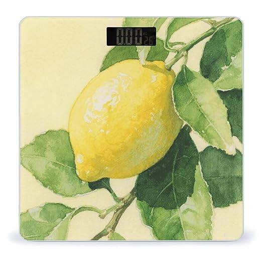 Watercolor Lemon Fruit Bathroom Scale for Body Weight Bathroom Digital Electronic Weighing Scale with Back Lit LED Display Sturdy Tempered Glass Weight Watchers Scales 400lb