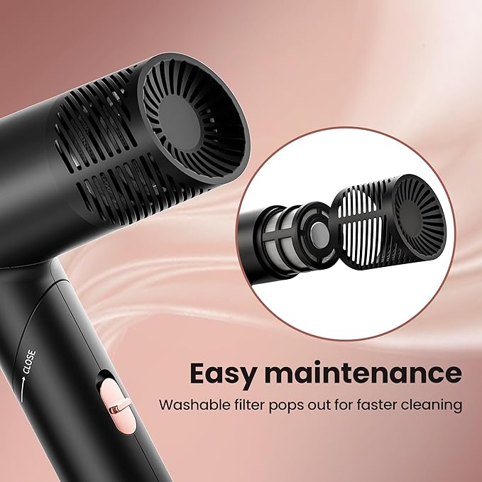 Hair Dryer with Diffuser Surfit Blow Dryer Foldable Travel Hairdryer 110000 RPM Professional Ionic Hair Dryer for All Hair Types 1 Min Fast Drying Precision Styling No Heat Damage
