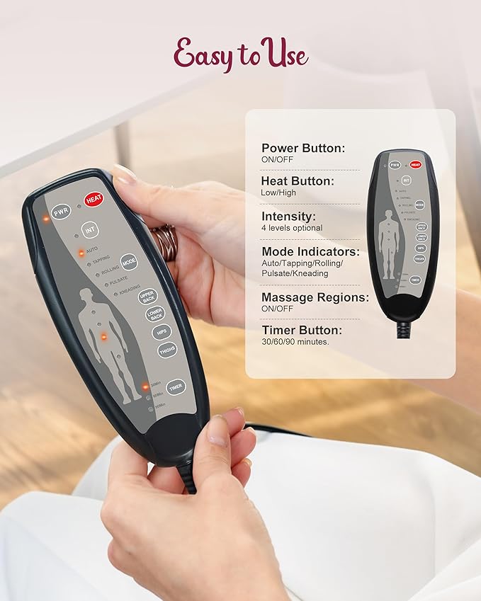 Vibraiton Back Massager for Chair Massage Seat Cushion Back Massage Pad with Heat10 Vibration Motors5 Vibration ModesChair Massager at Office/Home