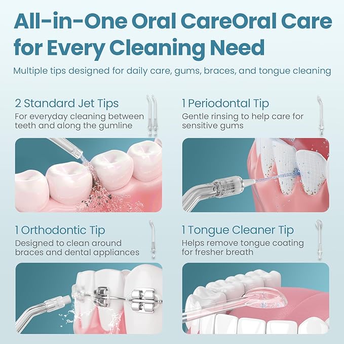 Onlyone Rechargeable Cordless Water Flosser with Adjustable Water Pressure for Daily Oral Care Power Dental Flosser for Home and Travel Use Portable Oral Irrigator for Sensitive Gums and Braces Care