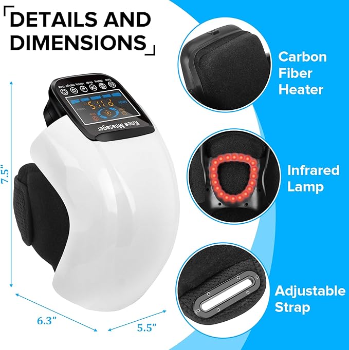 4-in-1 Knee Massager – Deep Heat Red Light Vibration &amp 3D Massage Cordless and Portable with large LED Screen Ideal for Joint Pain Relief &amp Post-Workout Recovery Gift for Families and Fri