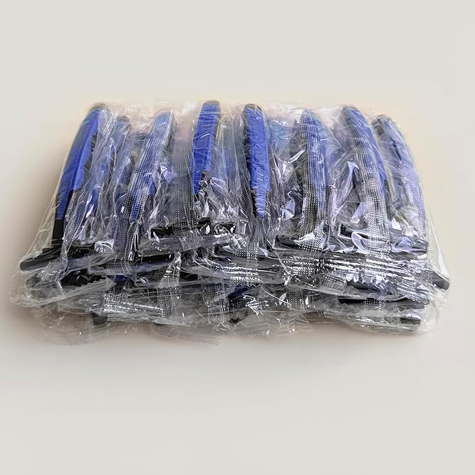 Individually Wrapped 3 Blades Razors Bulk Travel Size Disposable Manual Razors with Stainless Steel Blade (Blue) (100)