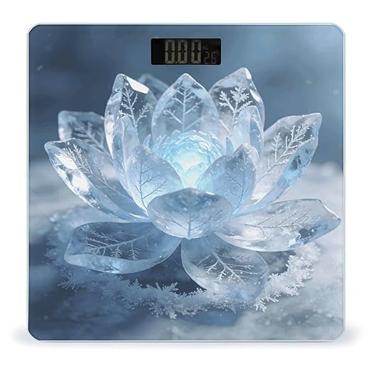 Frost Lotus Glowing Light Weight ScaleClear LED Display Bathroom Digital Weighing ScaleTempered Glass Digital Bathroom Scale for Body Weight Capacity Up to 400 Lbs