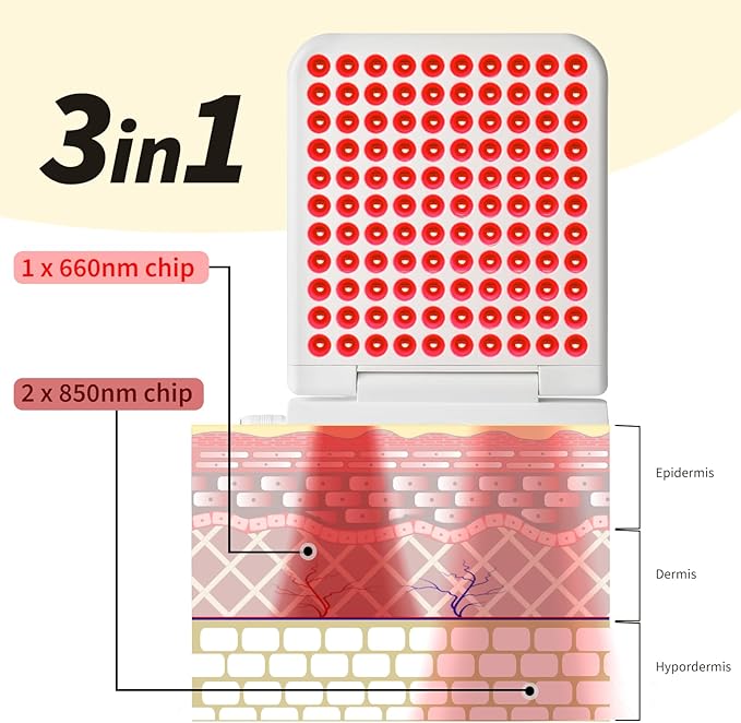 Red Light Therapy Lamp 110 Tri-Chip LEDs Foldable Portable Table Lamp 660nm Red &amp 850nm Near Infrared (NIR) Timer 110-240V Face &amp Body