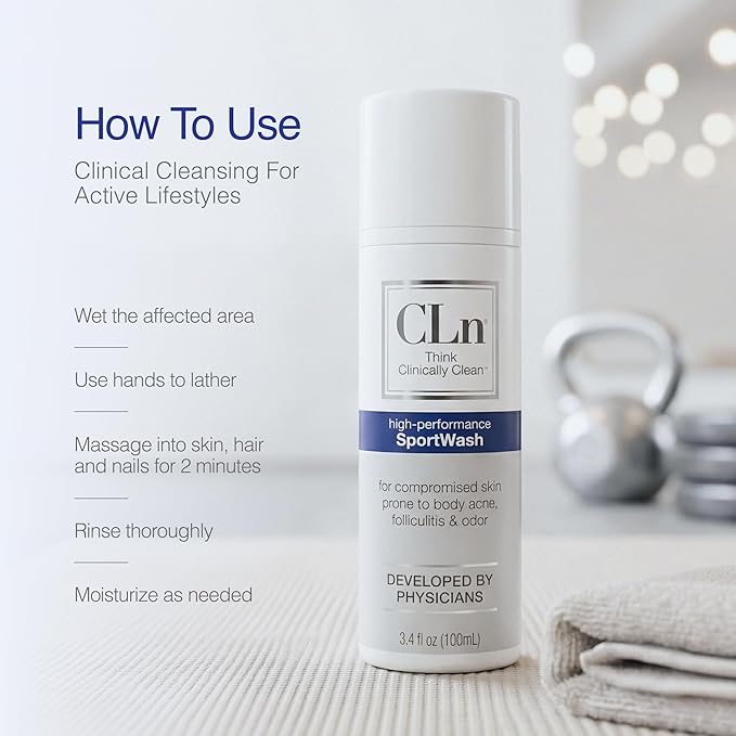 CLn® SportWash – High-Performance Sport Body Wash For Men &amp Women Prone to Body Odor Foot Odor Ringworm Folliculitis &amp Back Acne Fragrance-Free &amp Paraben-Free 12 fl. oz.