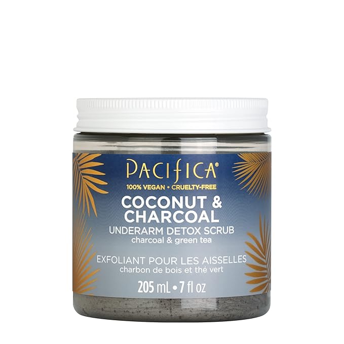 Pacifica Beauty Coconut and Charcoal Underarm Detox Body Scrub &amp Beauty Coconut Milk &amp Essential Oils Underarm Deodorant Wipes 30 Count Remove Odor On-The-Go Aluminum Free