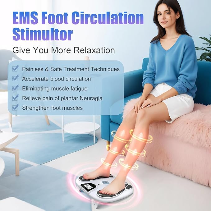 FSA EMS Foot Massager-Electronic Muscle Stimulator Relief for Neuropathy Plantar Fasciitis &amp Foot Pain- 10 Modes 20 Intensities Remote - Rechargeable Silent Operation