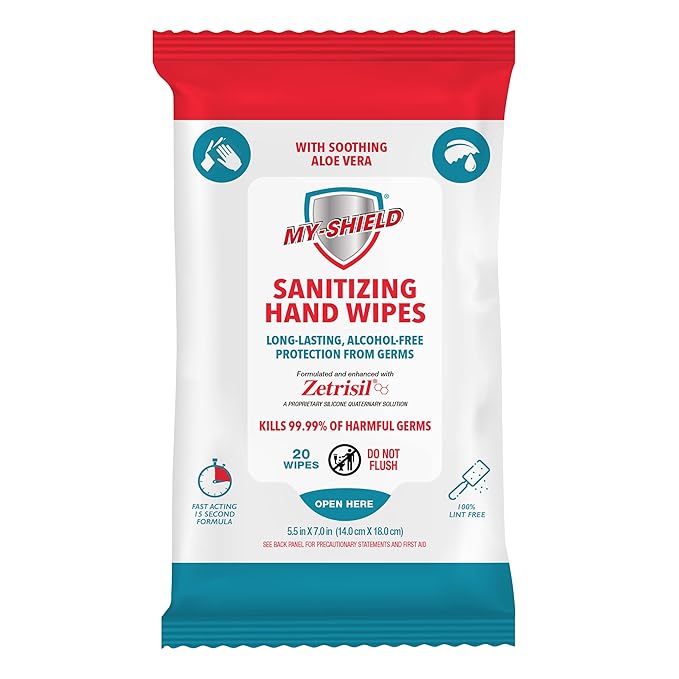 Sanitizing Hand Wipes - Alcohol-Free Long-Lasting Antimicrobial Protection. Kills 99.9% of Germs. Infused with Aloe Vera (Two 80-Count Four 20-Count) FDA Registered