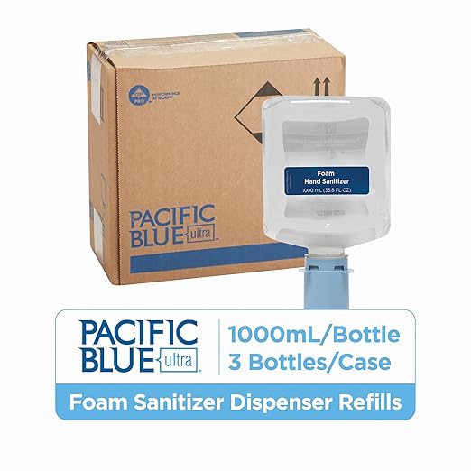 Georgia-Pacific (43337 Pacific Blue Ultra Foam Hand Sanitizer Refill for Pacific Blue Ultra Automated Touchless Dispenser Dye and Fragrance-Free 33.8 FL OZ 3 Refills Per Case