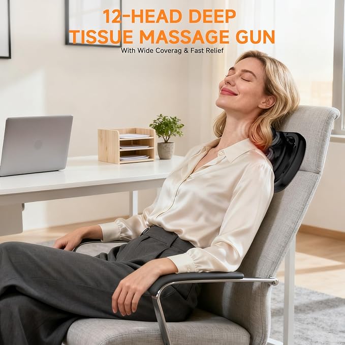 12 Head Massage Gun Deep Tissue with 9 Levels &amp 9 ModesCordless Electric Muscle Massager Tool for Back/Neck/Shoulder/Arm/Hand/Leg/Foot/Full Body Muscle Pain ReliefIdeal Gifts for Men/Women/Mum/D