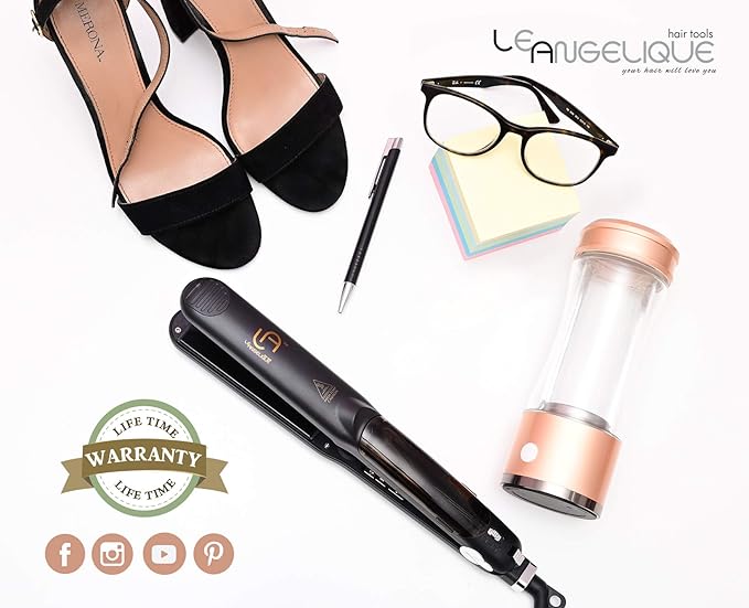 Le Angelique Professional Steam Hair Straightener - 2-in-1 Flat Iron Steamer - Silk Press Results - Works on Thick Coarse Hair | Home &amp Salon Use | Ceramic Tourmaline Plates - Steam and Temp Contr