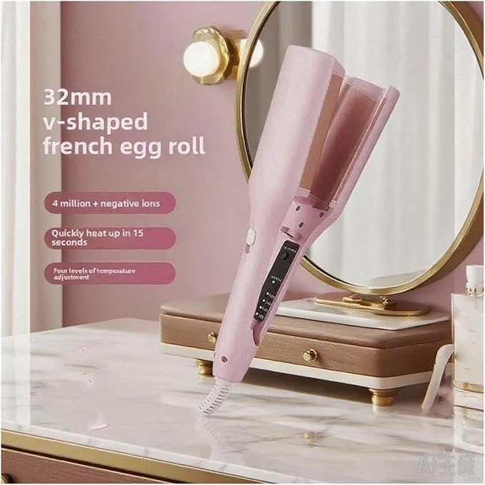 Negative Ionic Technology Curling Iron Quickly Creating Smooth Waves French Egg Curling Hair Styling Tool(Pink)