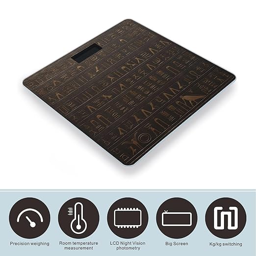 Digital Bathroom Scale for Body Weight Scale with Bright LCD Display High Accuracy Step-On Technology Auto On/Off Ancient Egyptian Hieroglyph Digital Scales 400 Lbs /180kg