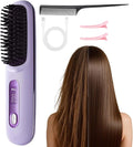 GO Brush 2026 Upgraded Cordless Hair Straightener Brush Pro Portable Mini Straightener Brushs for Travel Fast Heating Ceramic Electric Hair Comb with LED Display 3 Temperature Settings (Purple)