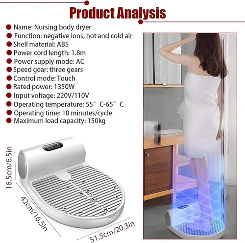 1350W Full Body Dryer 2 Speeds Body Care Dryer Touch-in Control Waterproof Non-Slip Feet Stand Gravity-Sensing Dryer with LCD Control Panel for Bathroom