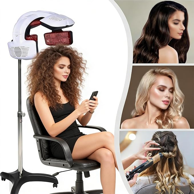 Wall Mounted/Vertical Hair Dryer for Salon with Hood &amp Hair Steamer Cordless Hair Dryer with Stand Professional Hair Drying Tool for Hair Salon Hanging Design for Space-Save(Standing Type)