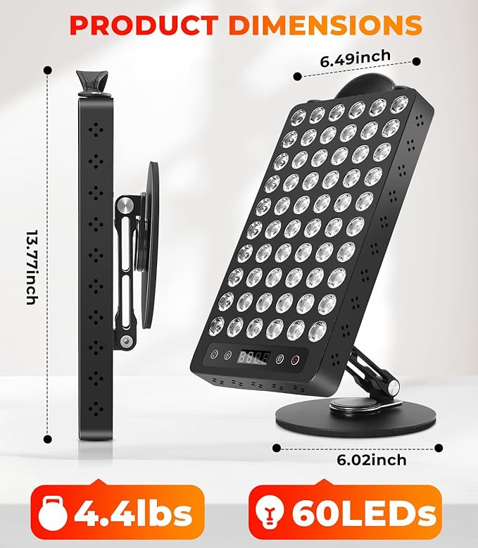 Red Light Therapy for Body &amp Face 60 LEDs with Timer 660nm &amp 850nm Near Infrared Therapy Device for Skin Health Energy &amp Recovery Multi Effects High Power Panel with Magnetic Remote &