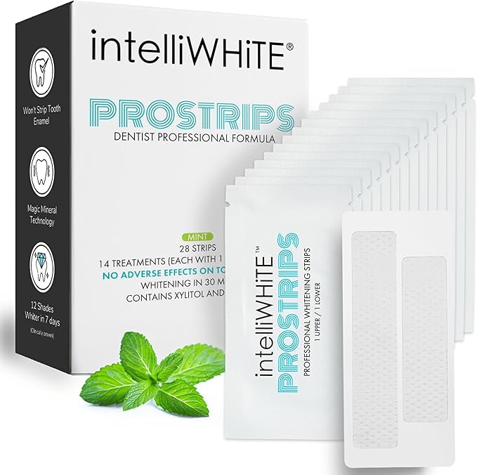 IntelliWHiTE ProStrips Teeth Whitening Strips Whitens Up to 12 Shades Enamel-Safe Gentle Remineralizing Formula Dentist Formulated for Sensitive Teeth (28pk Mint Flavor)