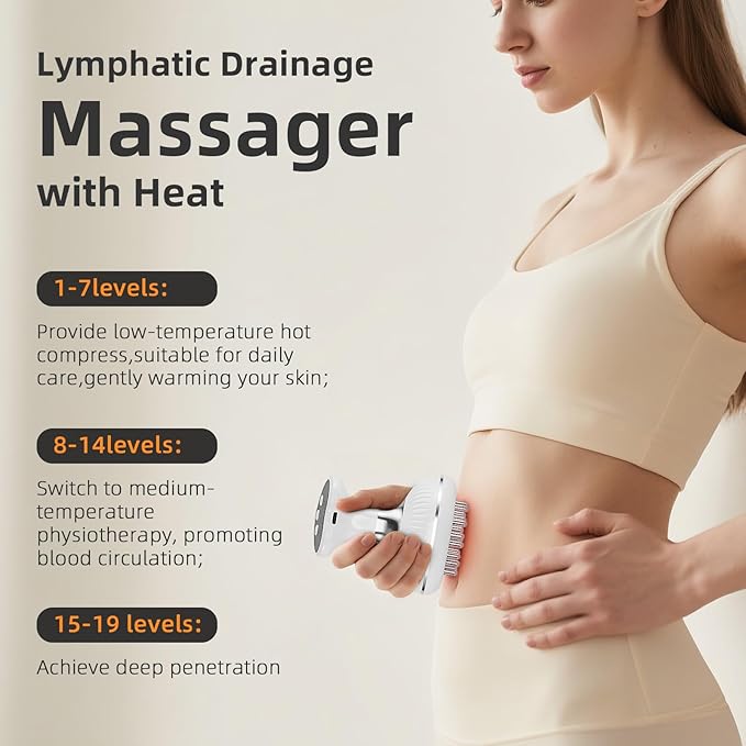 Lymph Drain Massager (Electric) – Fights Cellulite Sculpts Body! Has Heat Vibe Light &amp Microcurrent Works on Legs arms Belly Reduces Stretch Marks!(Silver)