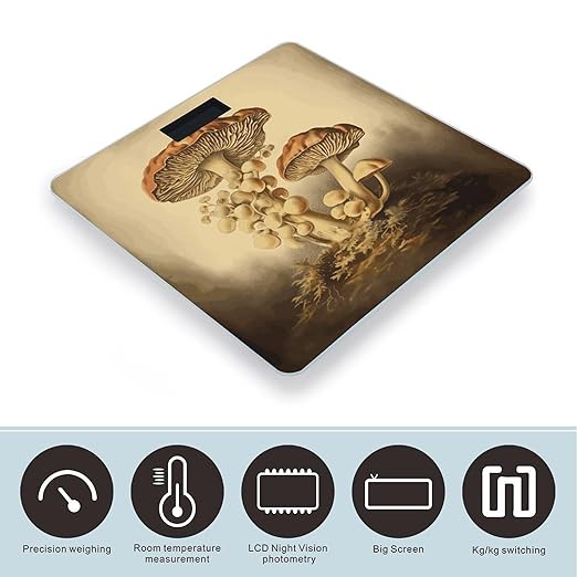 Vintage Mushrooms Bathroom Scale for Body Weight Bathroom Weighing Scale with Backlit LCD Display Highly Accurate Measures Weight Up to 180kg