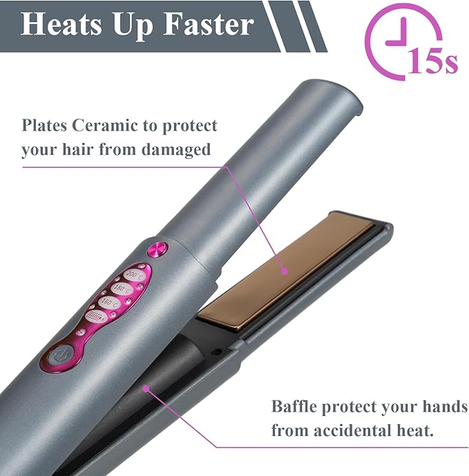 ZJchao Portable Rechargeable Hair Straightening Curling Iron Electric Styling Tool for Travel or On The Go