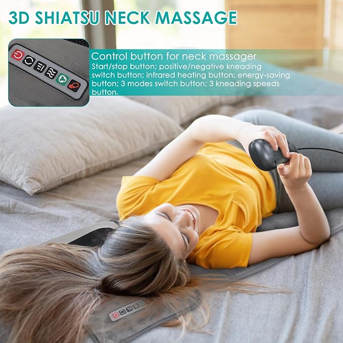 Full Body Massage Mat with Heat &amp Movable Shiatsu Neck Back Massager Pillow Upgraded Massage Mattress Pad with 10 Vibration Motors9 Massaging Mode2 Heating Padfor Back Neck Leg Pain Relief
