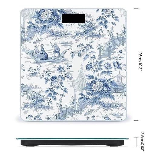 Japenese Style Blue Chinoiserie Landscape Painting Smart Square Scale with Digital Display for Bathroom Scale