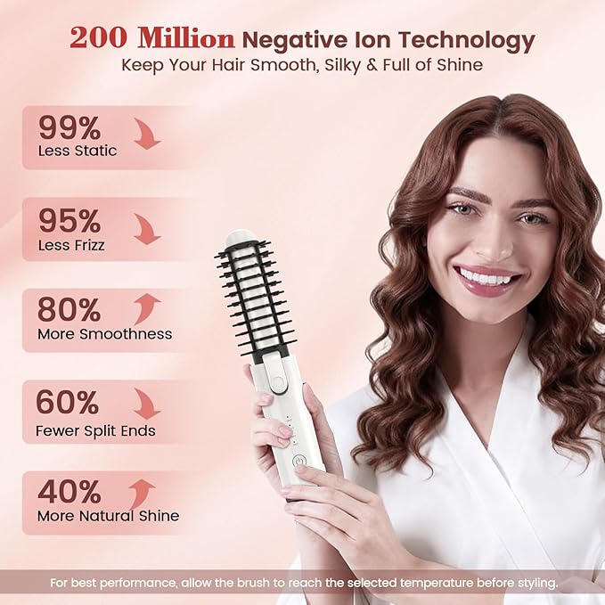 Youbella Cordless Hair Curling Iron Brush Portable Travel Hair Curler Mini 1.5″ Heated Round Brush 3-in-1 USB Rechargeable Straightening Wand for Styling &amp Smoothing 200 Million Ionic Care Wh