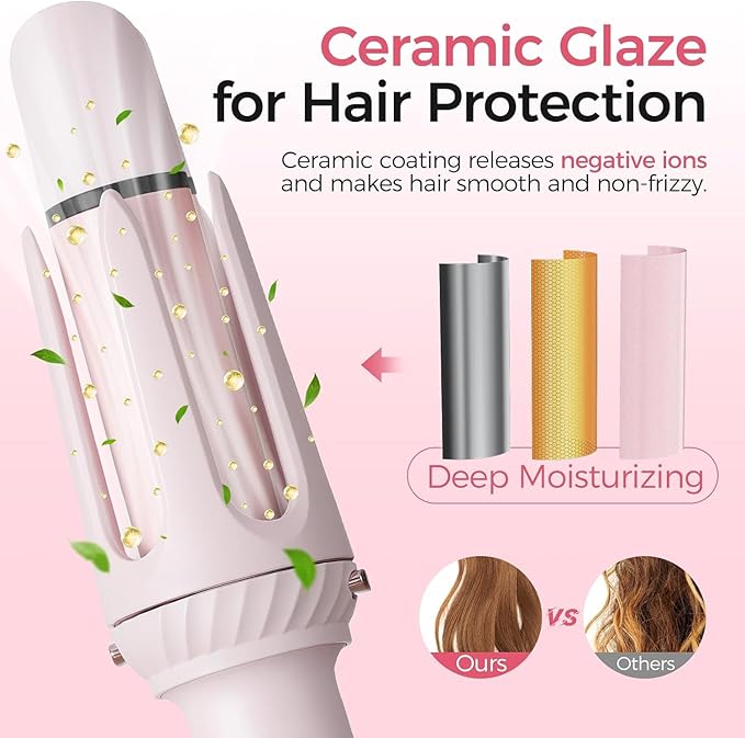 Automatic Curling Iron Hair Curler &amp Straightening Comb 4-in-1 Beach Wave Curling Wand with 3 Ceramic Barrel &amp 1 Hair Straightener Brush 3 Temp Timer Negative Ions