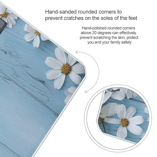 White Flowers Light Blue Wood Weight Scale Large Bathroom Scales Digital Weight with Bright LED Display Non Slip Automatic Weighing Scale Fashion Weighing Machine for Body