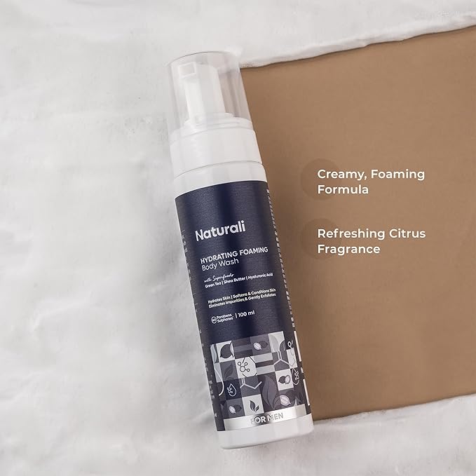 Hydrating Foaming Body Wash For Men | With Green Tea Shea Butter &amp Hyaluronic Acid | Cleanses &amp Removes Impurities | Soothes &amp Revitalises Skin | 100ml