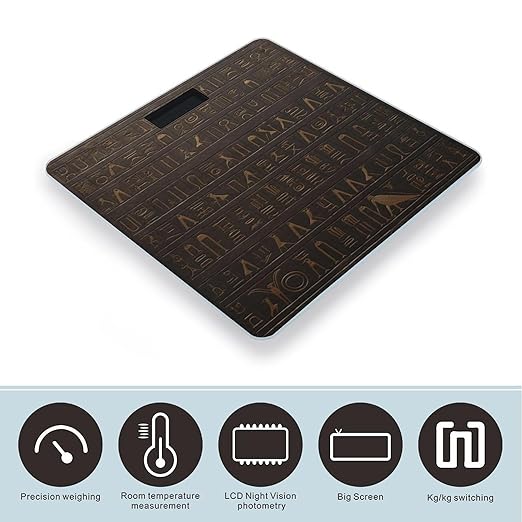 Ancient Egyptian Hieroglyph Scale for Body Weight High Precision Digital Weight Scales with LCD Display Anti-Slip Sturdy Slim Tempered Glass Bathroom Scale for Home Use